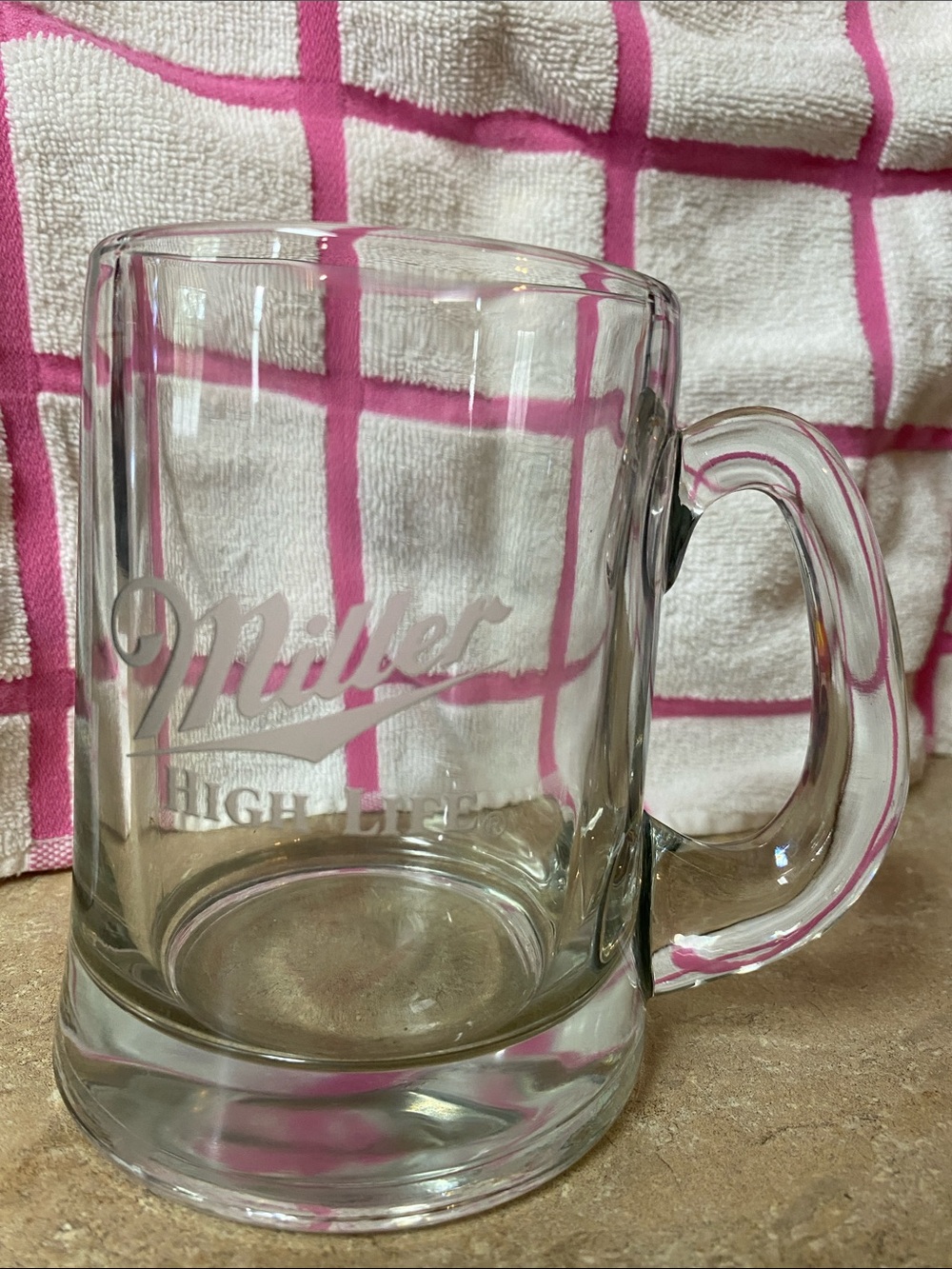 Vintage Miller High Life Etched Clear Glass Beer Mug